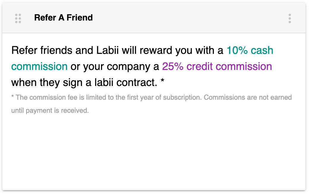Refer A Friend dashboard widget